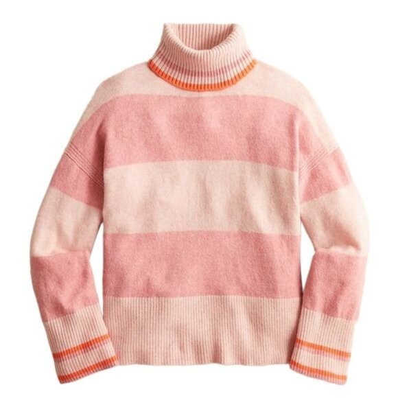 J. Crew Striped Turtleneck Sweater Supersoft Yarn Heather Pale Pink NWT - Picture 1 of 10